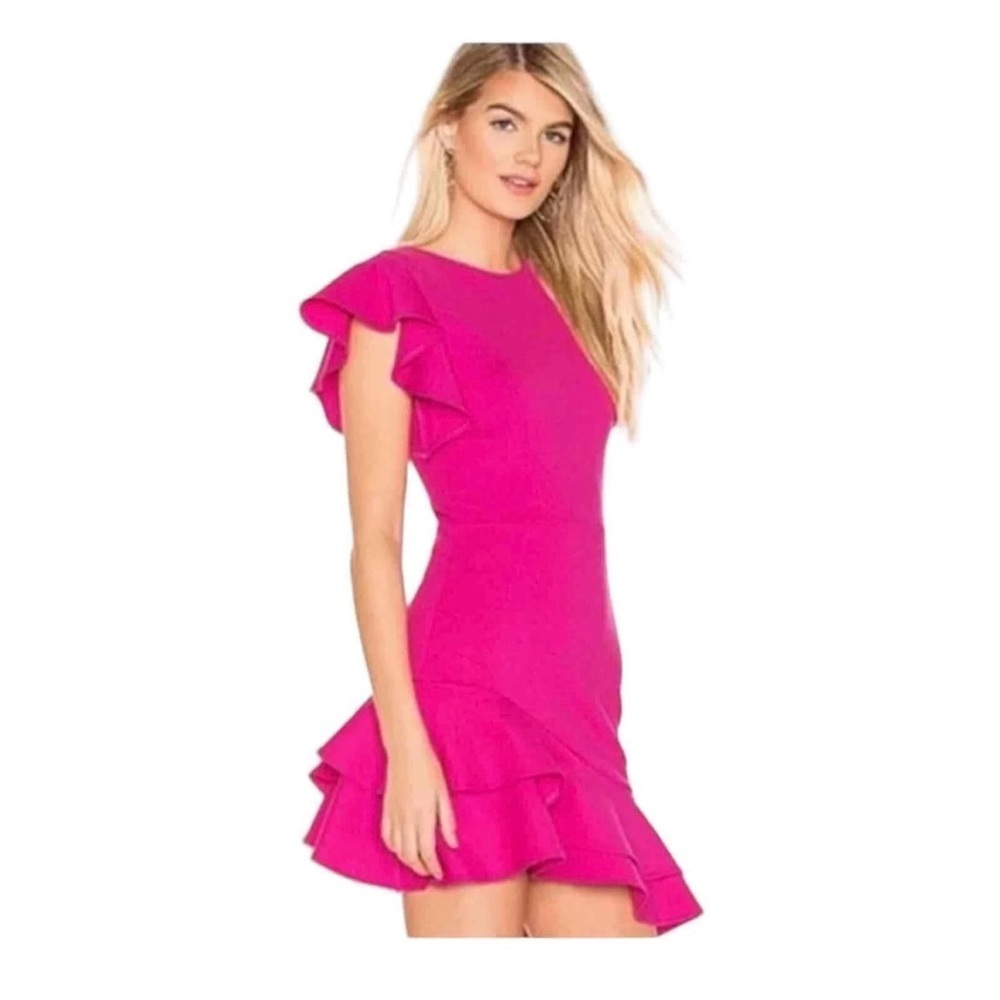 Amanda Uprichard Revolve Eclipse Ruffled Pink Mini Dress Size Small